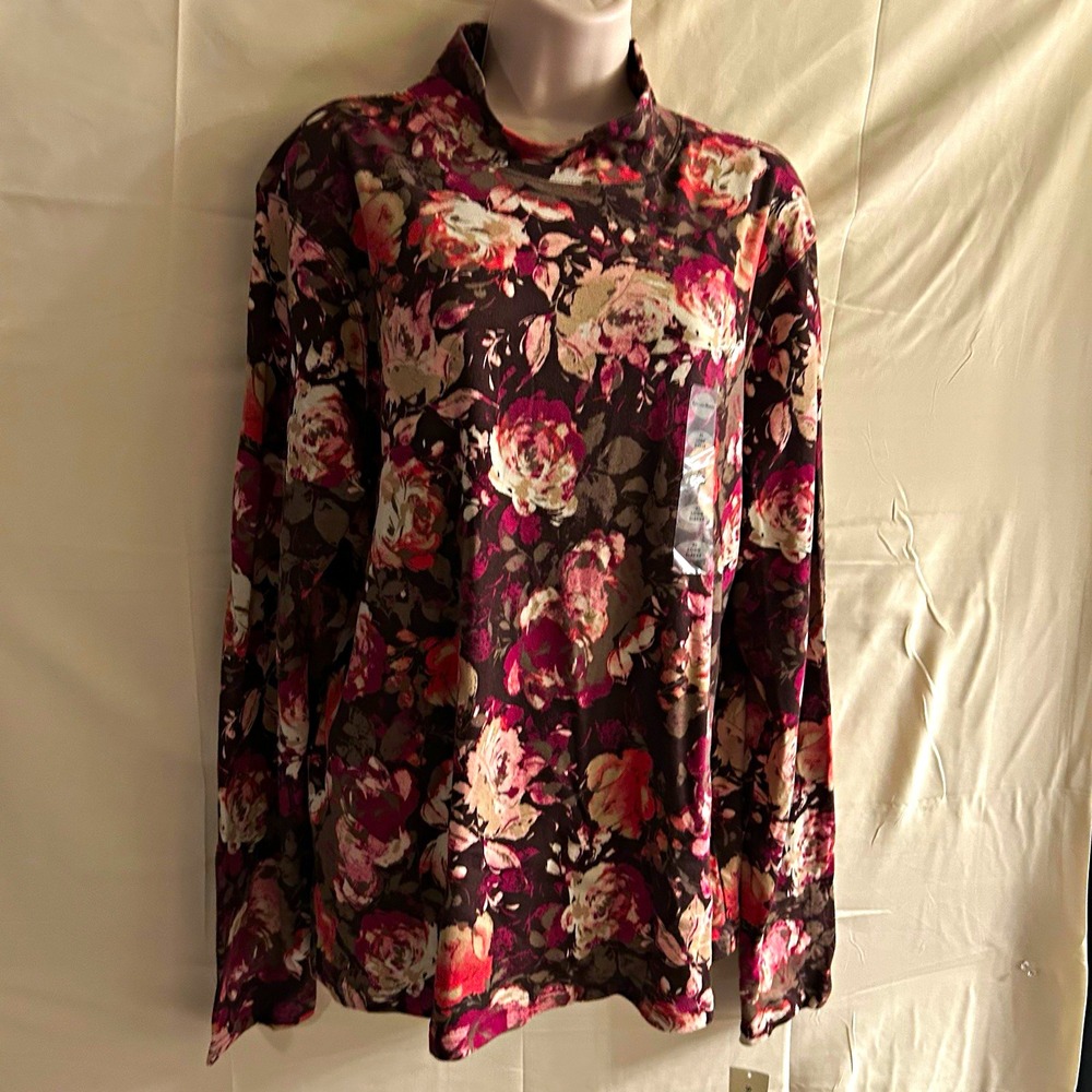 New XL Studio Works Multicolor Floral Mock Neck Long Sleeve top #1787*8